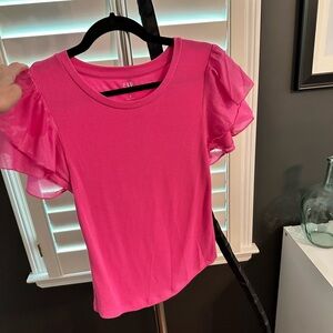 GAP Women's Pink Ruffle Sleeve Top
